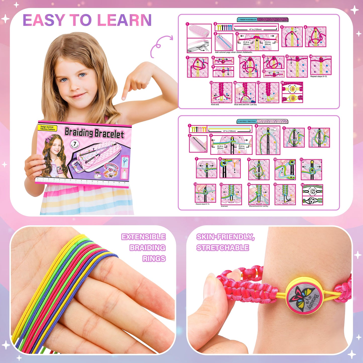 Dpai Friendship Bracelet Making Kit for Girls – DIY Jewelry Craft Kit for Ages 6–12+ (Purple)