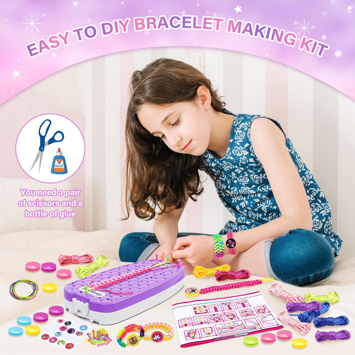 Dpai Friendship Bracelet Making Kit for Girls – DIY Jewelry Craft Kit for Ages 6–12+ (Purple)