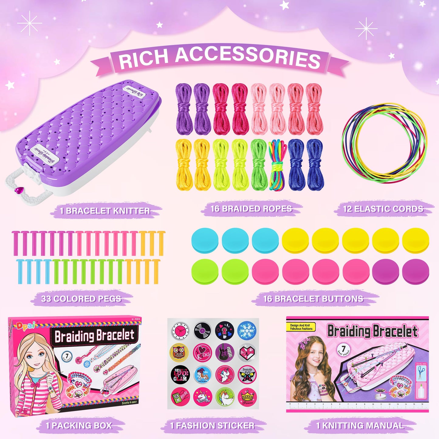 Dpai Friendship Bracelet Making Kit for Girls – DIY Jewelry Craft Kit for Ages 6–12+ (Purple)