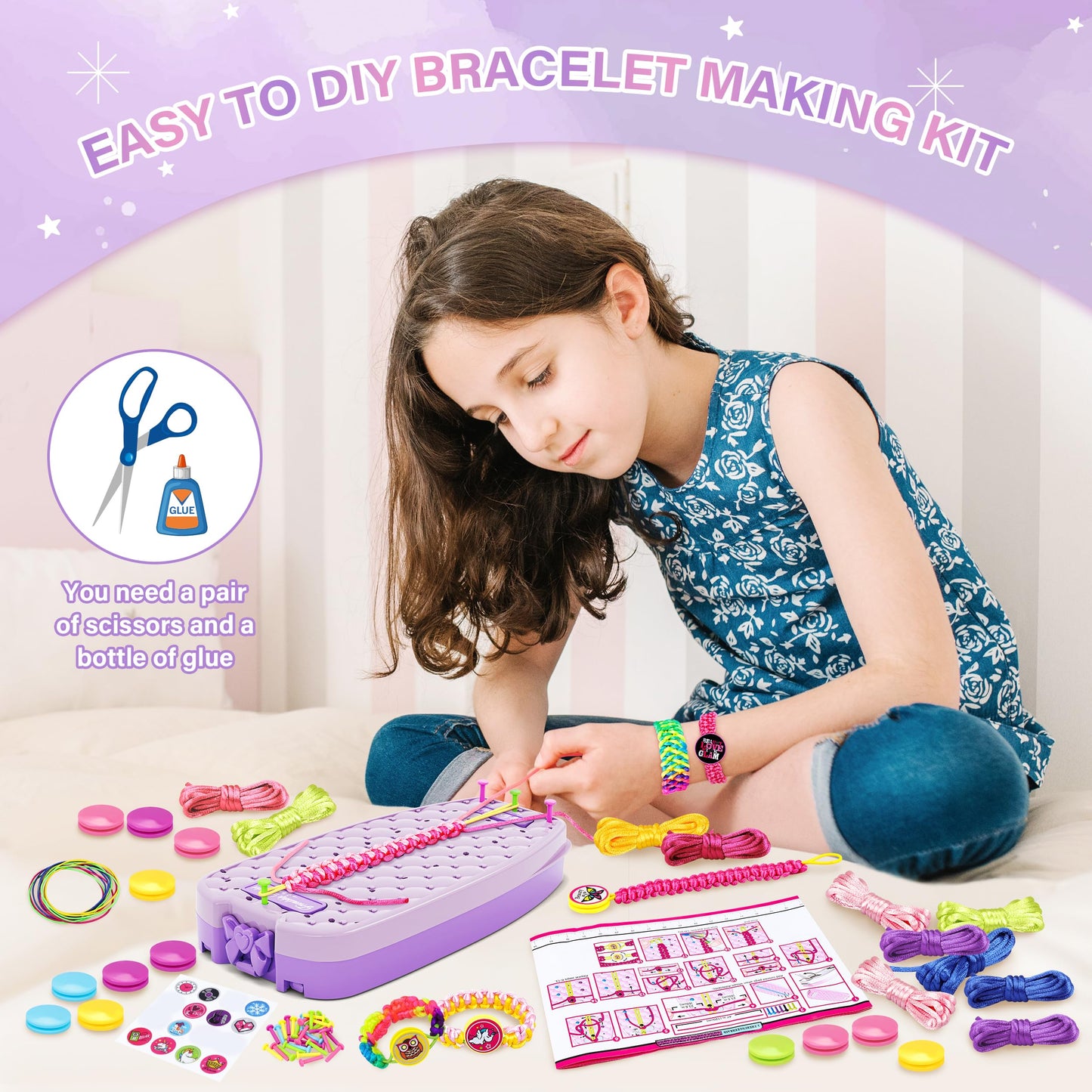 Dpai Friendship Bracelet Making Kit for Girls (Double Purple) — DIY Jewelry String Maker, Creative Craft Toy for Ages 6-12