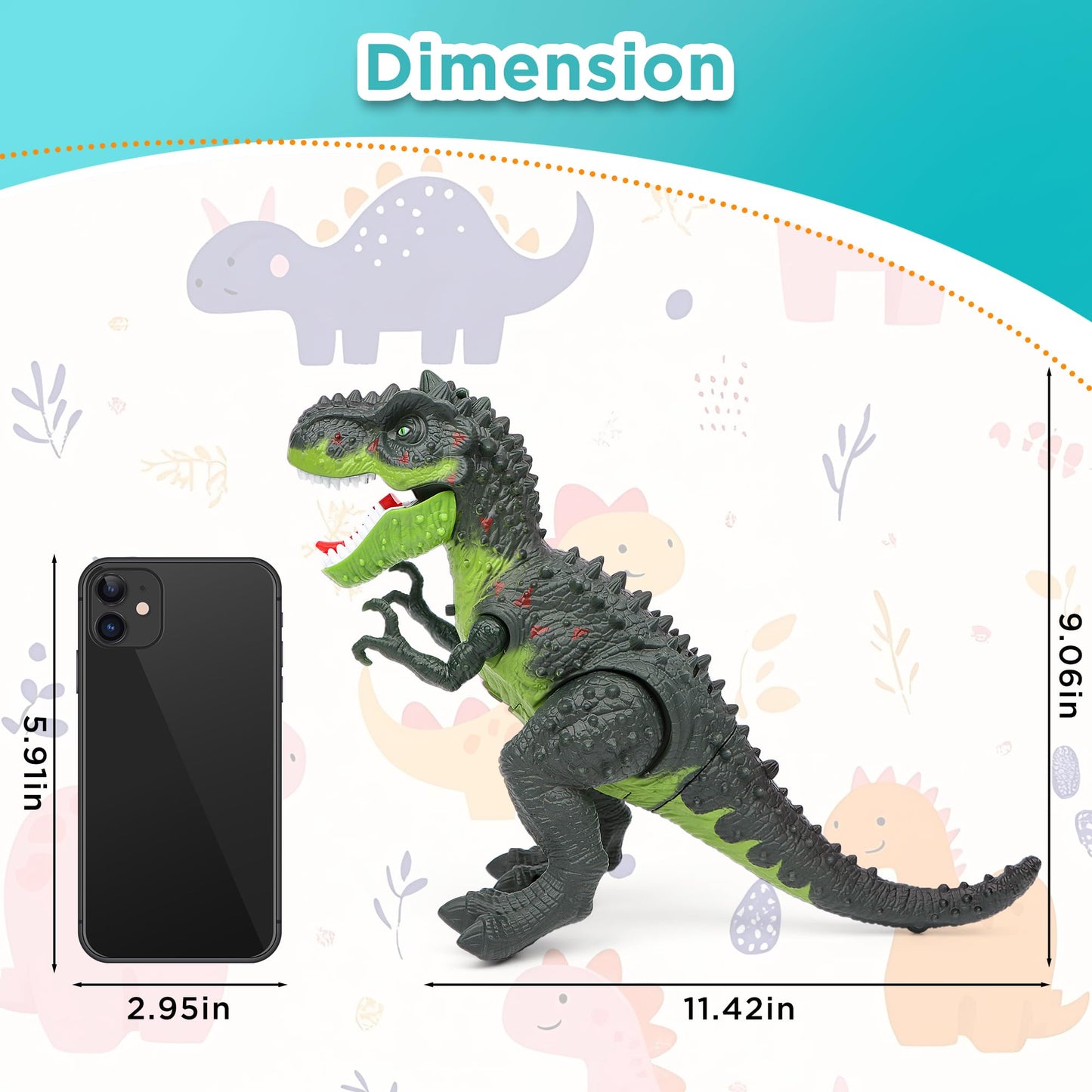 DPAPDI Electric Walking Dinosaur Toy for Kids – Detachable Tail, LED Flame, Realistic Sounds