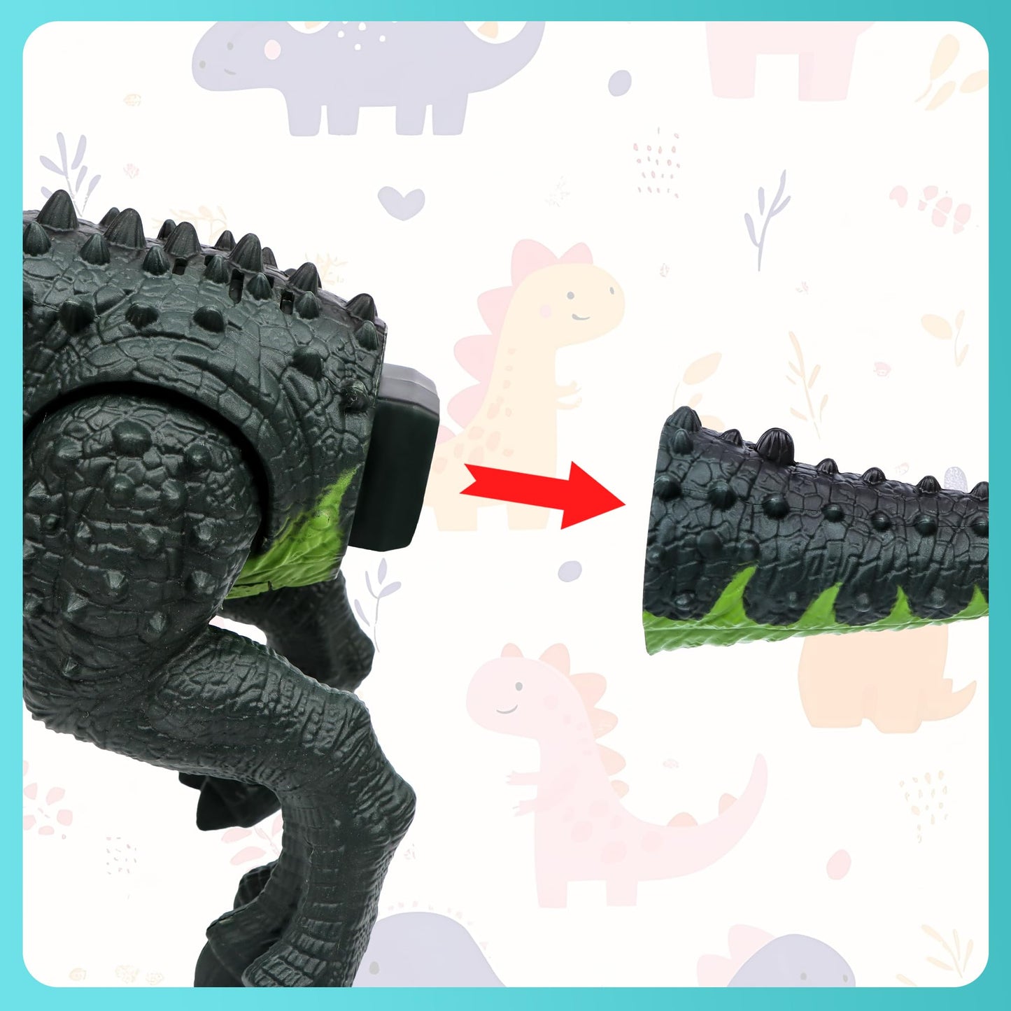 DPAPDI Electric Walking Dinosaur Toy for Kids – Detachable Tail, LED Flame, Realistic Sounds