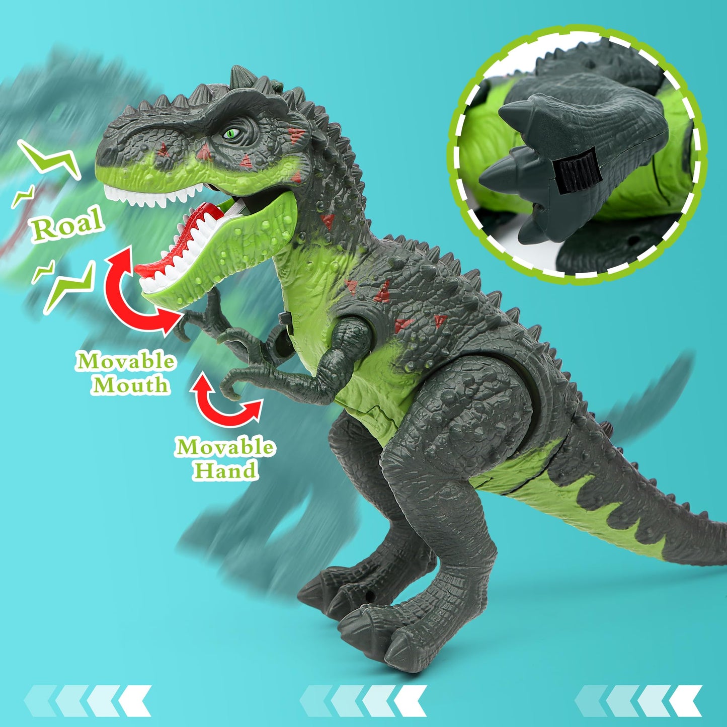 DPAPDI Electric Walking Dinosaur Toy for Kids – Detachable Tail, LED Flame, Realistic Sounds
