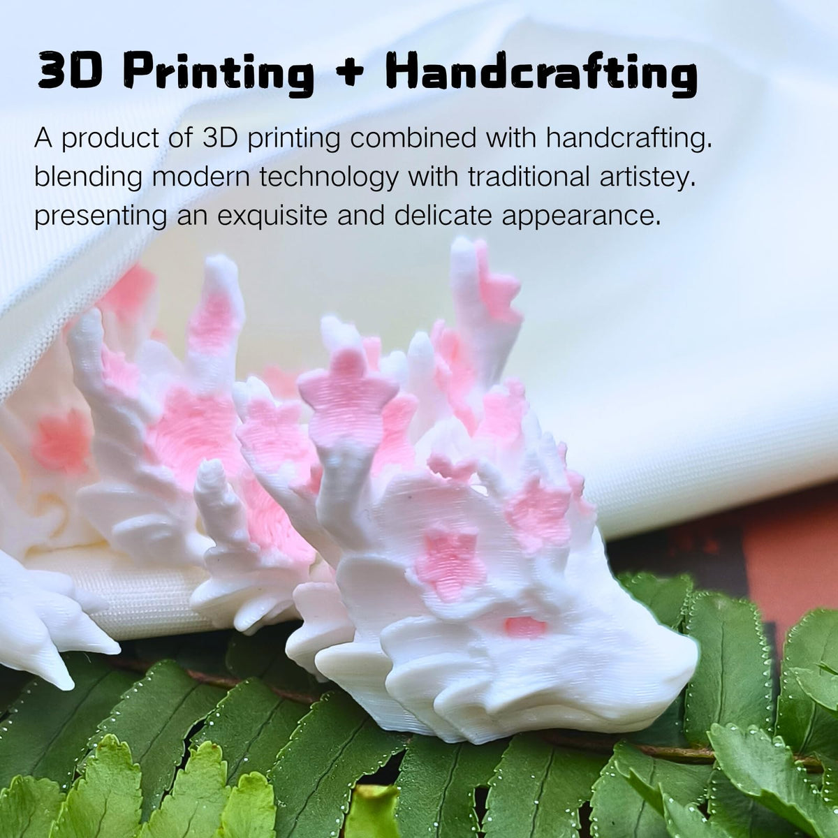 Dpcirk Two 3D Printed Cherry Blossom Dragons – 11.8-inch Movable Dragon Fingertip Toys, Desktop Decor (Blue-Pink)