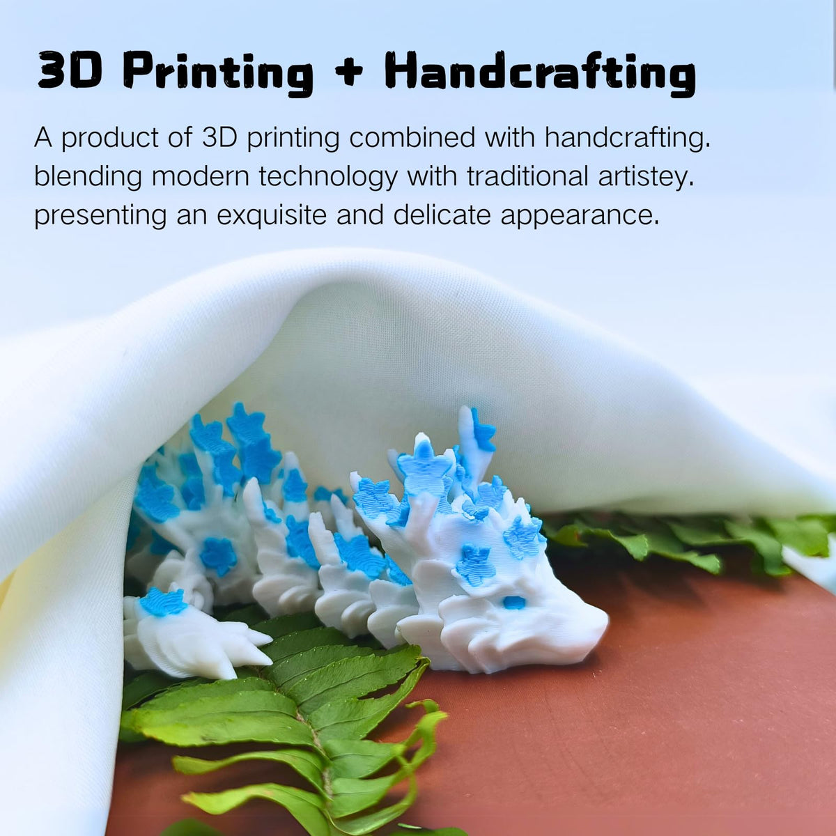 Dpcirk Two 3D Printed Cherry Blossom Dragons – 11.8-inch Movable Dragon Fingertip Toys, Desktop Decor (Blue-Pink)