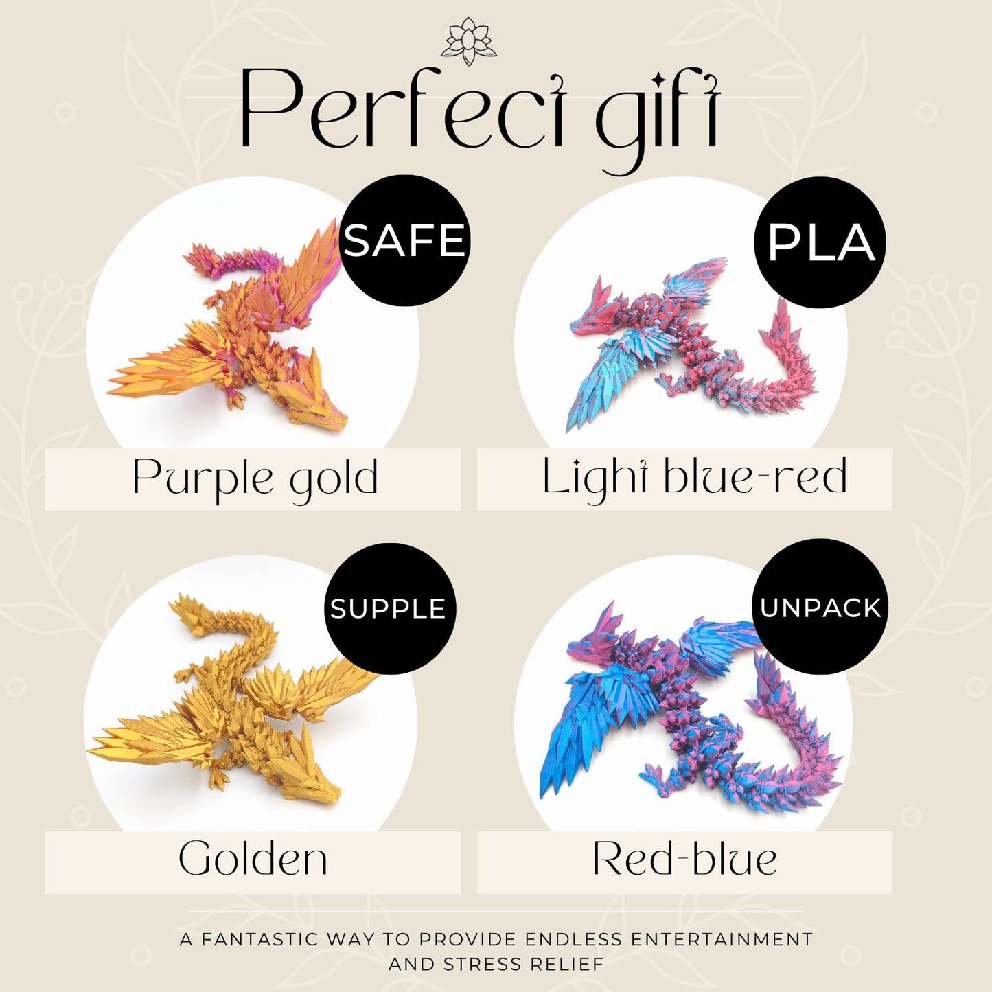 Dpcirk 3D Printed Dragon – 18-Inch Flying Dragon with Wings | Home Decor & Desk Pet