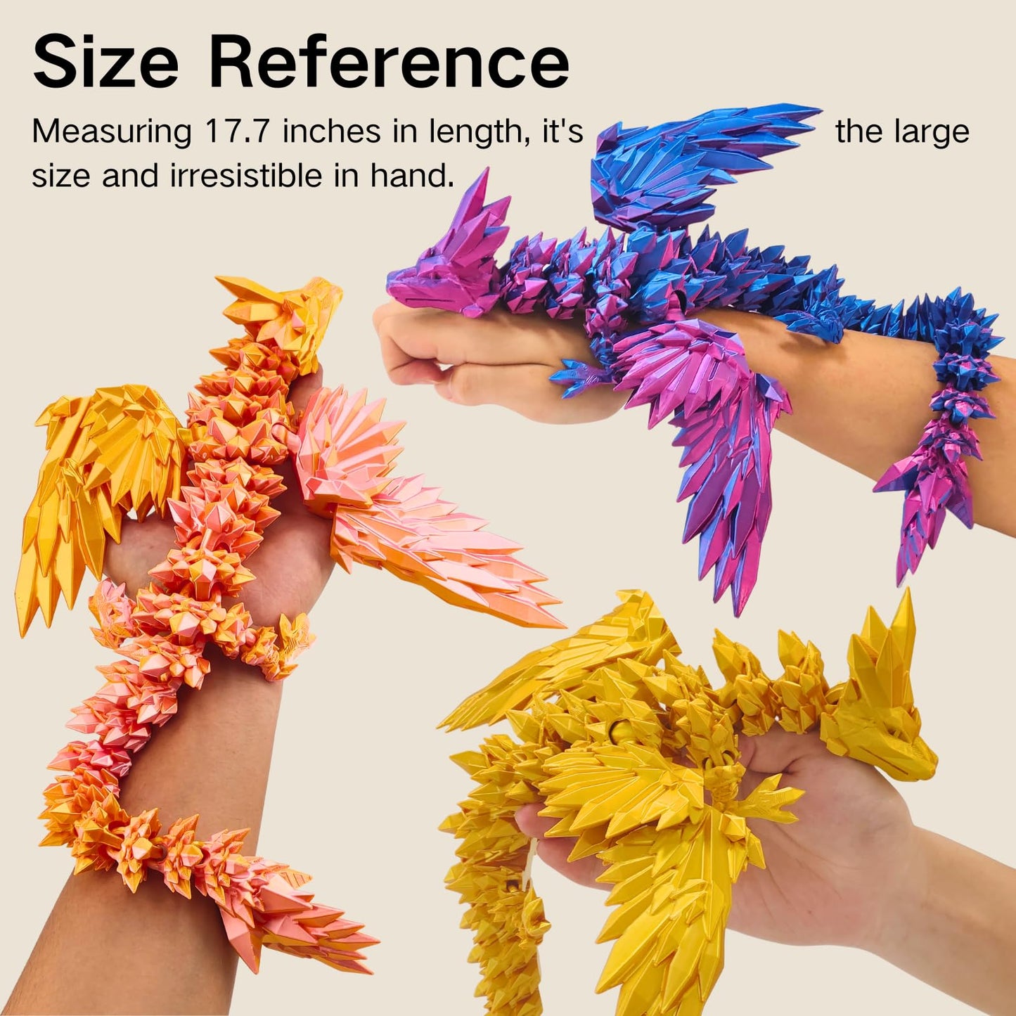 Dpcirk 3D Printed Dragon – 18-Inch Flying Flexible Dragon with Wings (Purple Gold)