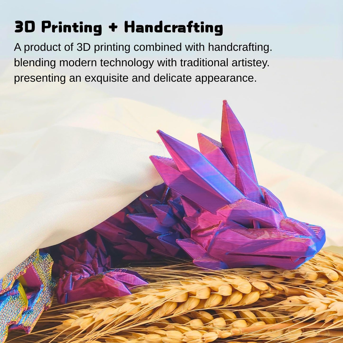 Dpcirk 3D Printed Dragon – 18-Inch Flying Flexible Dragon with Wings (Purple Gold)