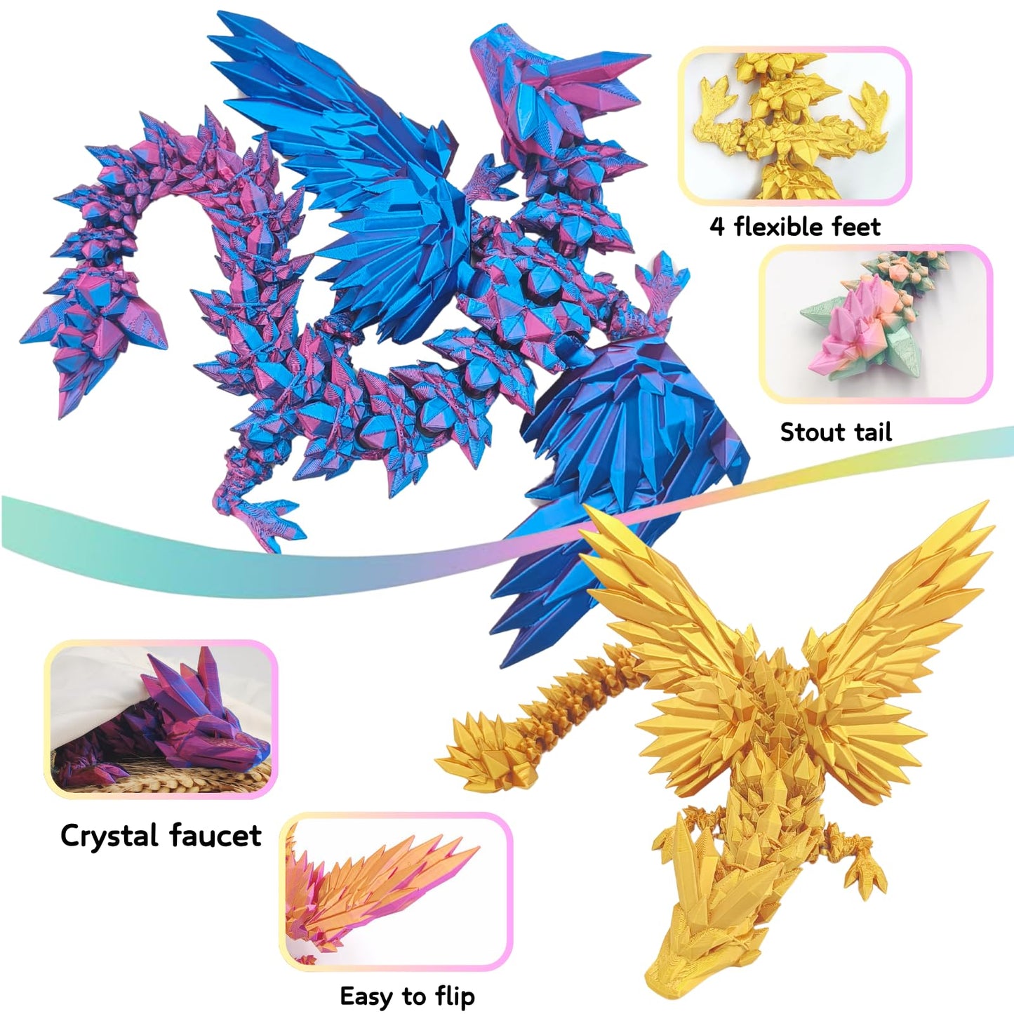 Dpcirk 3D Printed Dragon – 18-Inch Flying Flexible Dragon with Wings (Purple Gold)