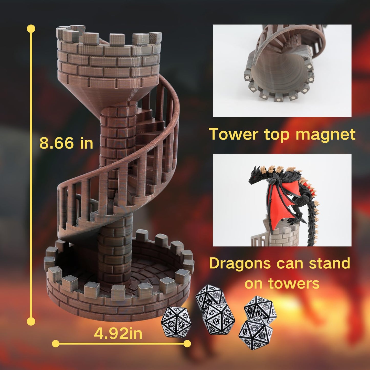 Dpcirk Wyvern Castle Dice Tower – Red & Black with 5 D20 Dice for RPGs
