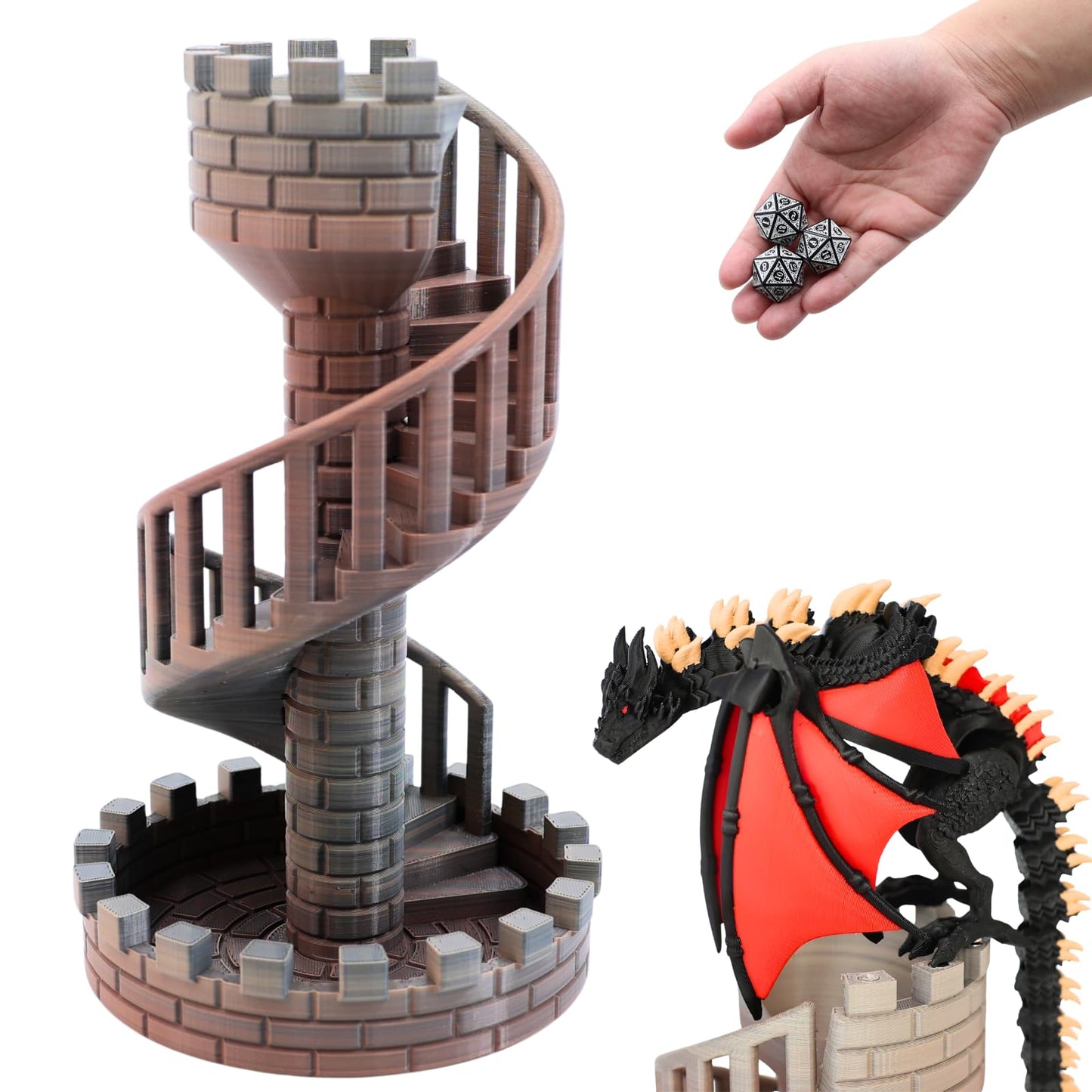 Dpcirk Wyvern Castle Dice Tower – Red & Black with 5 D20 Dice for RPGs