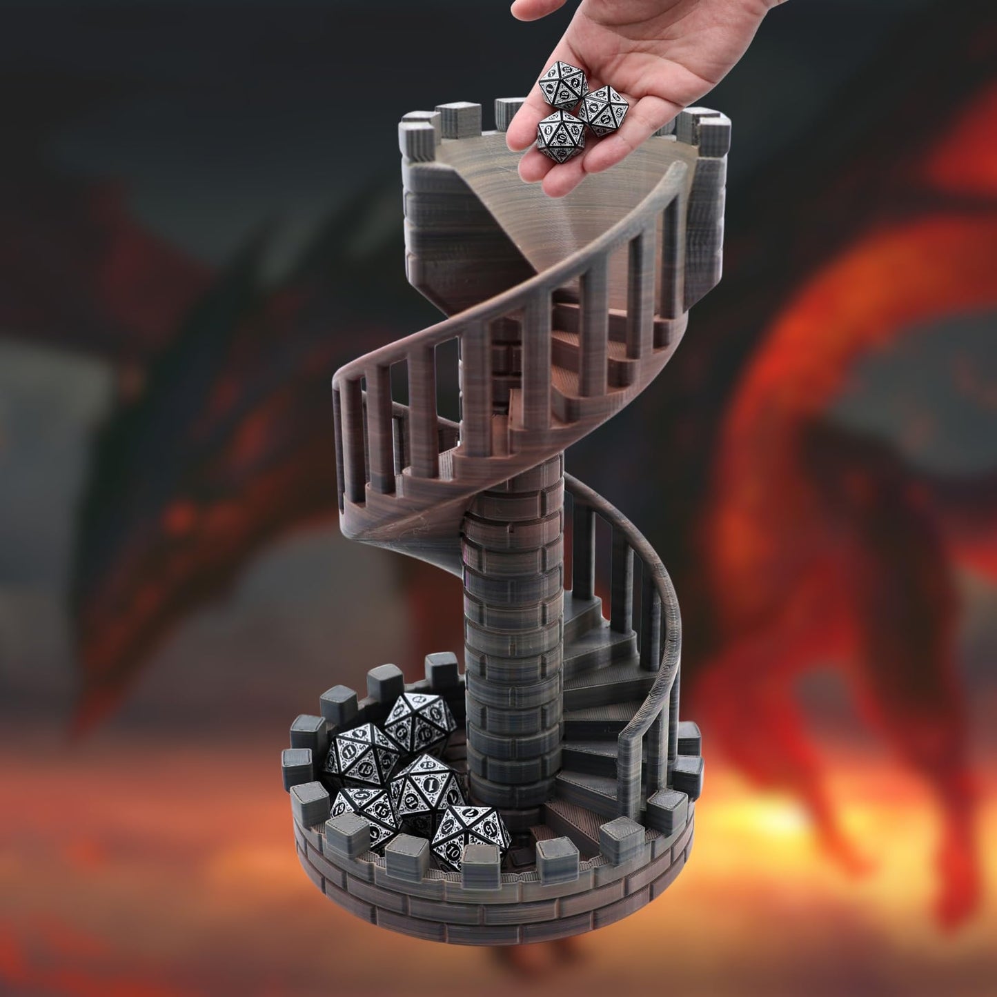 Dpcirk Wyvern Castle Dice Tower – Red & Black with 5 D20 Dice for RPGs