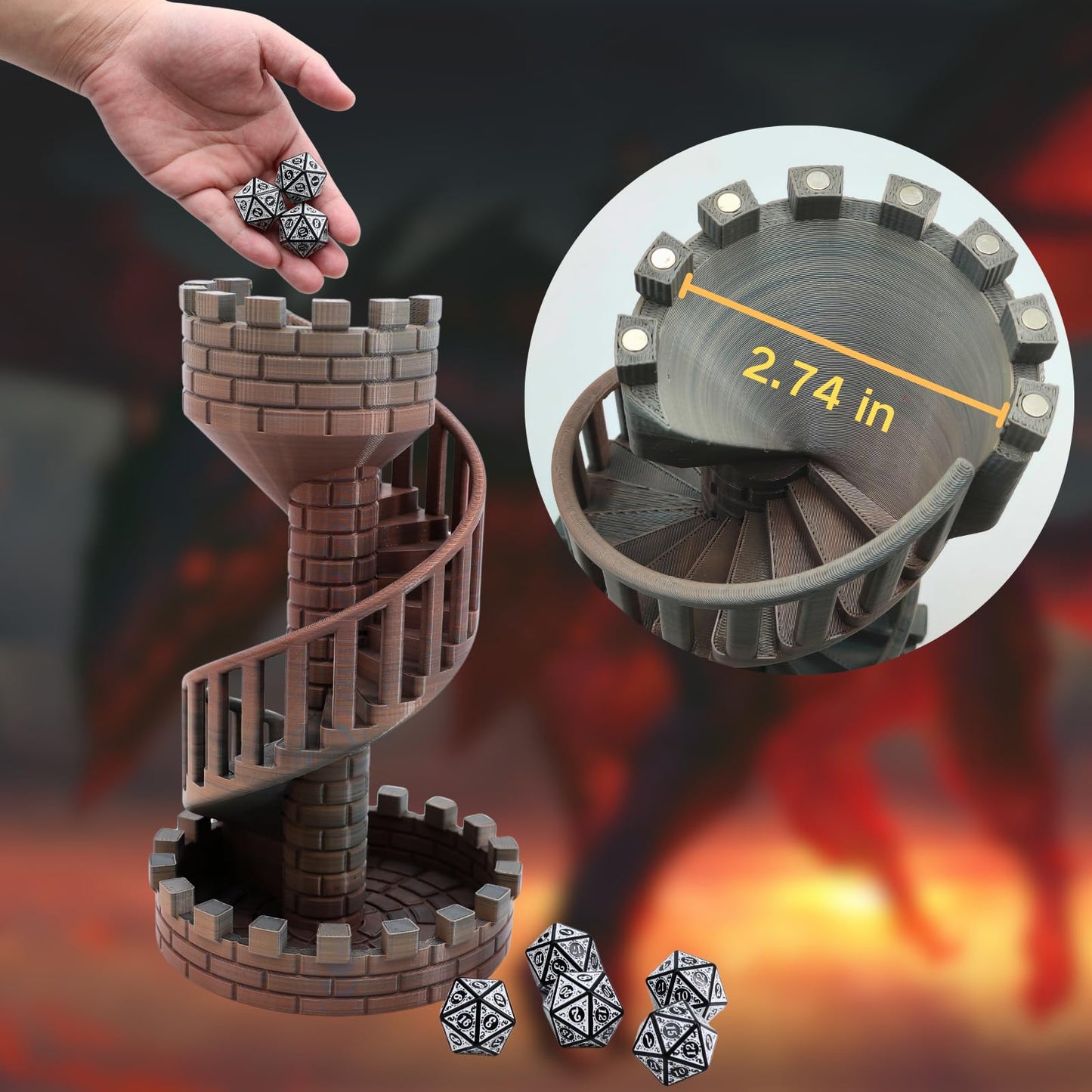 Dpcirk Wyvern Castle Dice Tower – Red & Black with 5 D20 Dice for RPGs