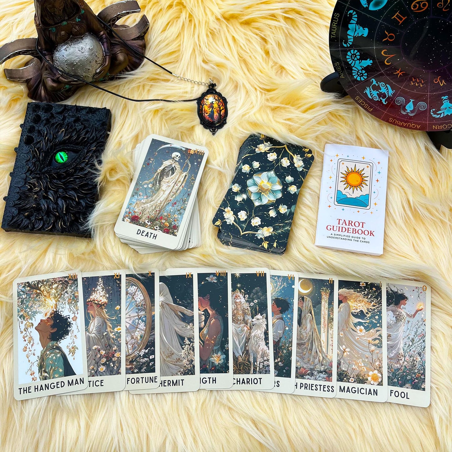 DPEHAKMK Floral Tarot Deck – 78 Cards with Guidebook | Modern Witch Tarot for Beginners & Experienced Readers