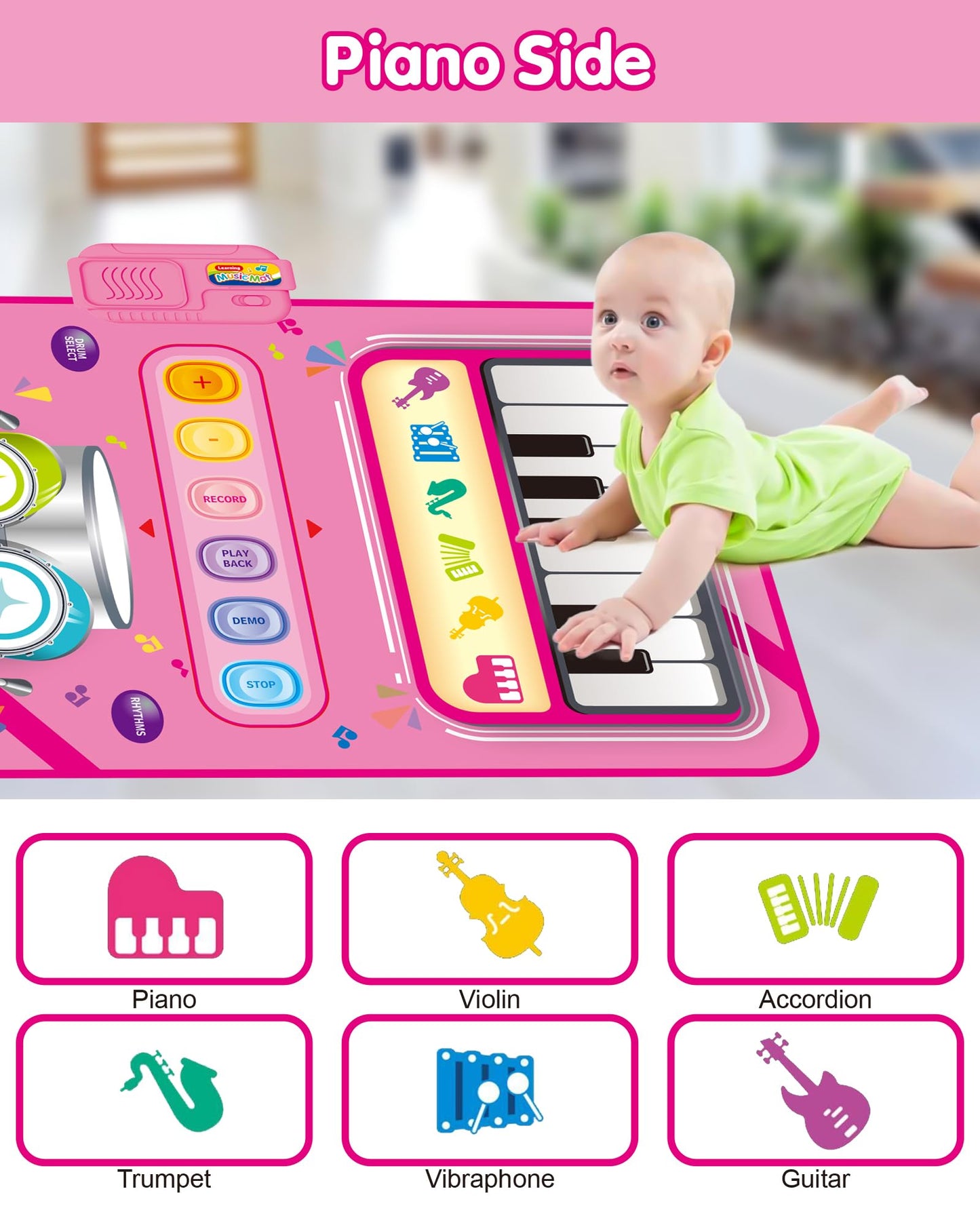 DQMOON Musical Toy Mat for 1-Year-Olds – Piano & Drum, Adjustable Volume, Twin-Player Mode