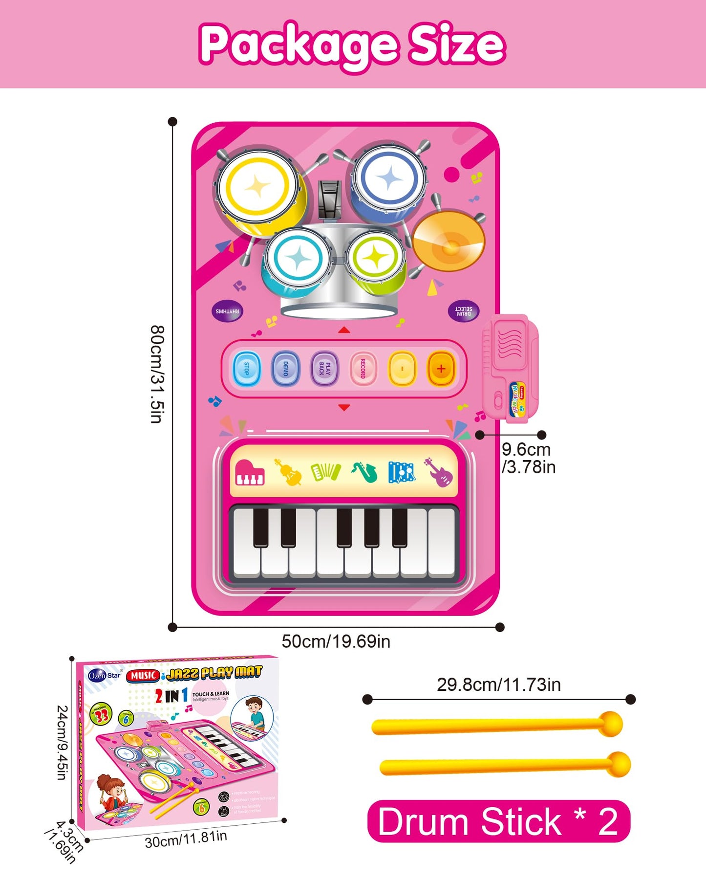 DQMOON Musical Toy Mat for 1-Year-Olds – Piano & Drum, Adjustable Volume, Twin-Player Mode