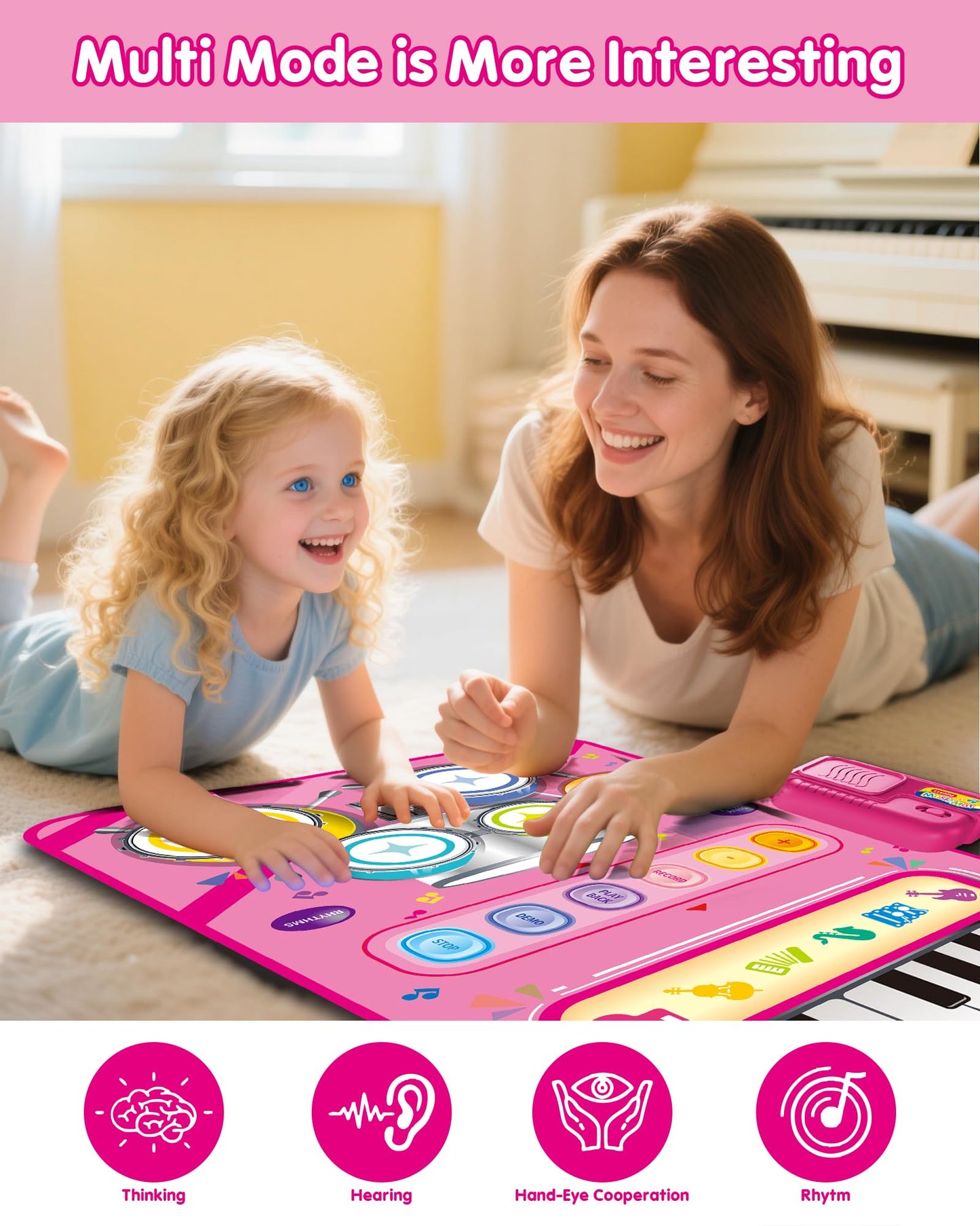 DQMOON Musical Toy Mat for 1-Year-Olds – Piano & Drum, Adjustable Volume, Twin-Player Mode