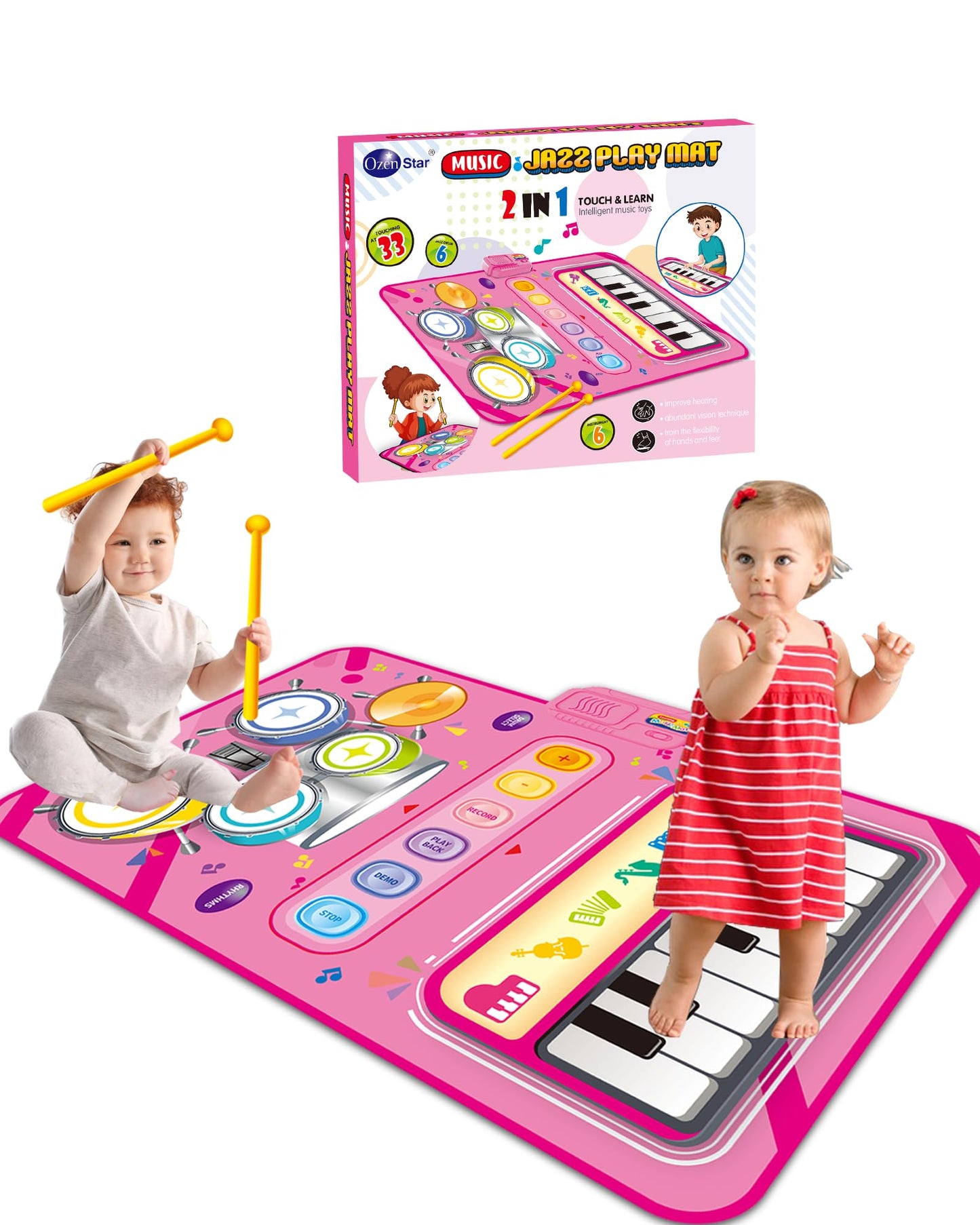 DQMOON Musical Toy Mat for 1-Year-Olds – Piano & Drum, Adjustable Volume, Twin-Player Mode
