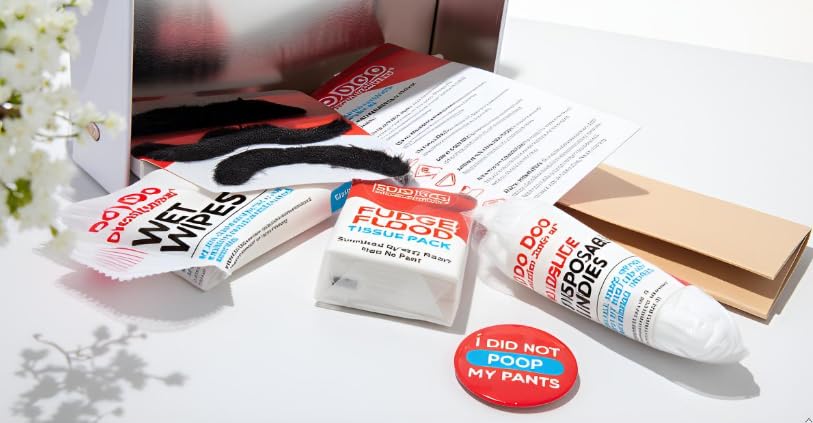 DR DINGUS Emergency Shart Kit – 7-Item Poop Prank Gift (Wet Wipes, Underwear, Badge)
