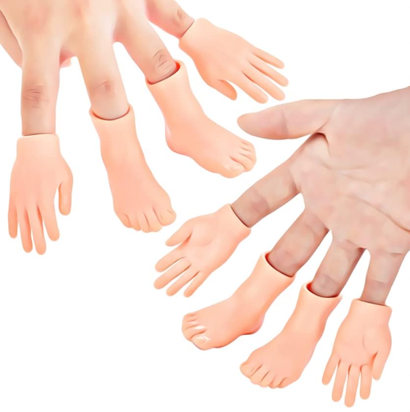 DR DINGUS Finger Hands – Premium Rubber Finger Puppets (4 Hands & Feet)