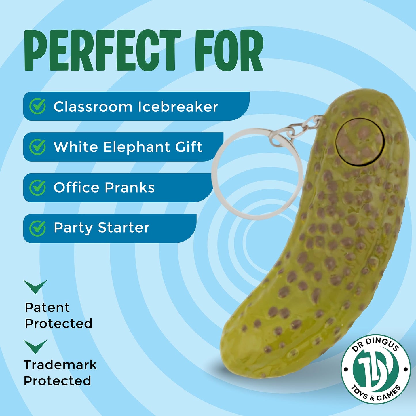 DR DINGUS Tiny Yodeling Pickle Keychain (3 Inches) – Dill-lightful Musical Gag Gift