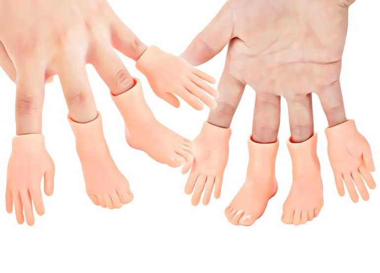 DR DINGUS Finger Hands – Premium Rubber Finger Puppets (4 Hands & Feet)