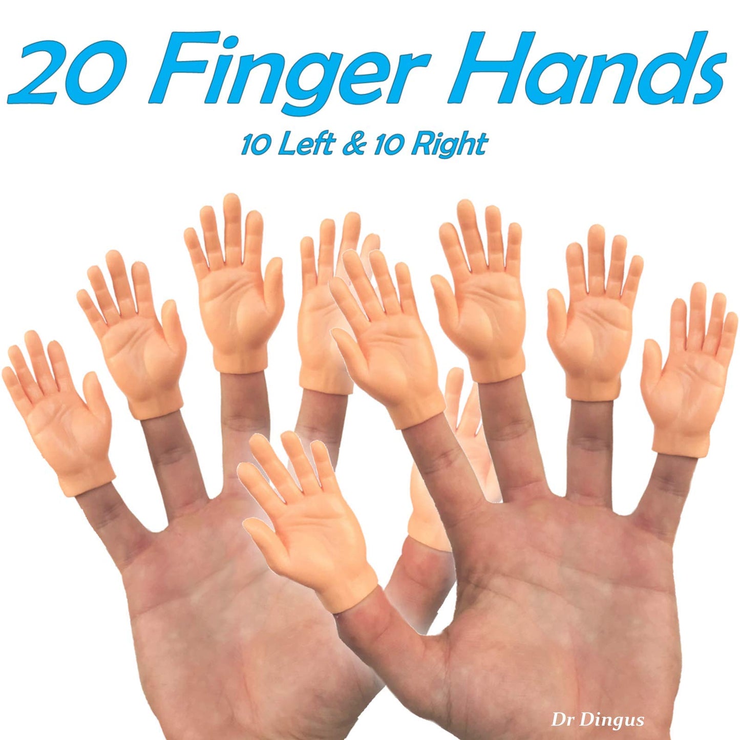 DR DINGUS Finger Hands – 20 Pack Ultra-Realistic Tiny Rubber Hands for Puppet Shows & Gag Gifts