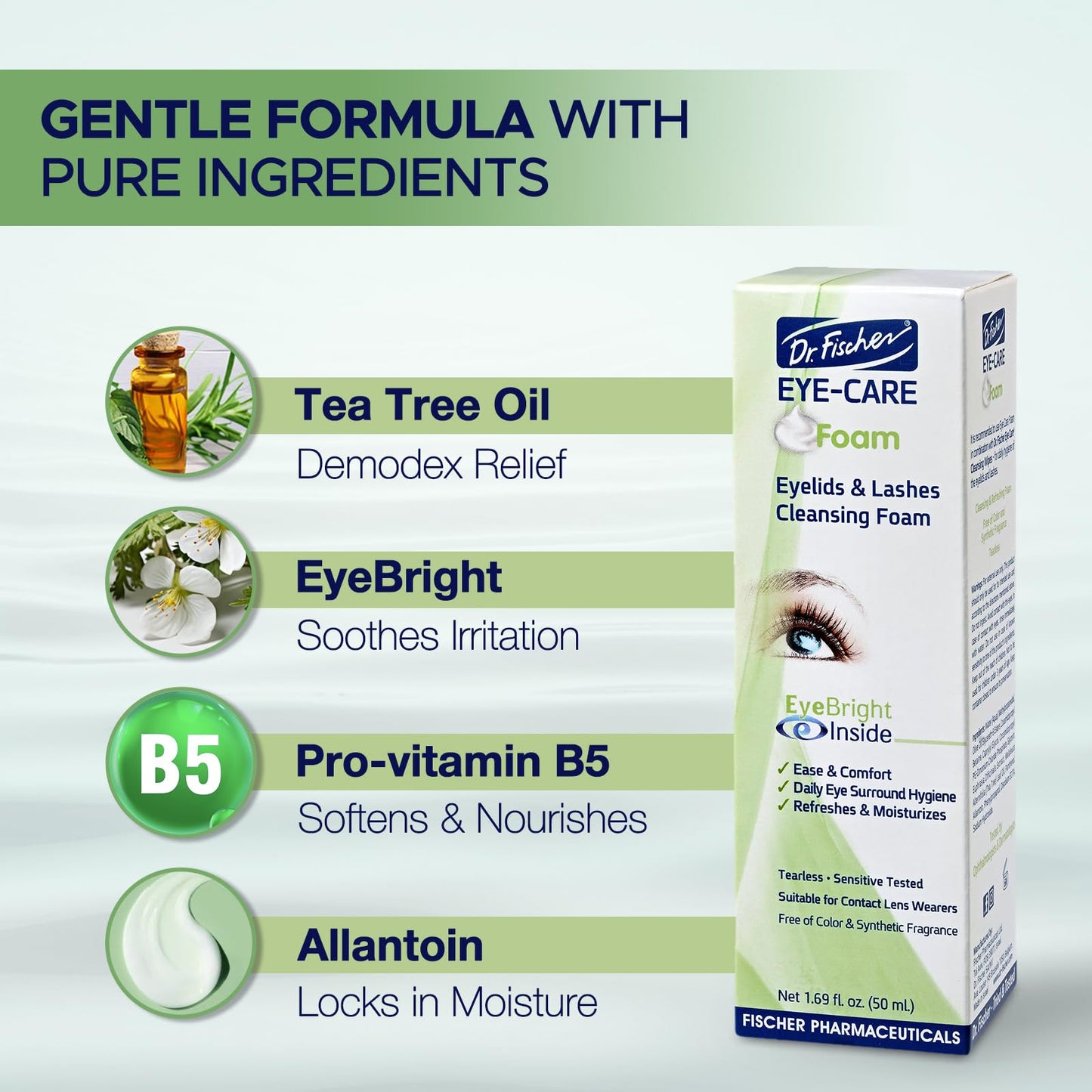 Dr. Fischer Tea Tree Oil Eyelid Cleanser – Gentle Tear-Free Eye Lid Scrub (Pack of 2)