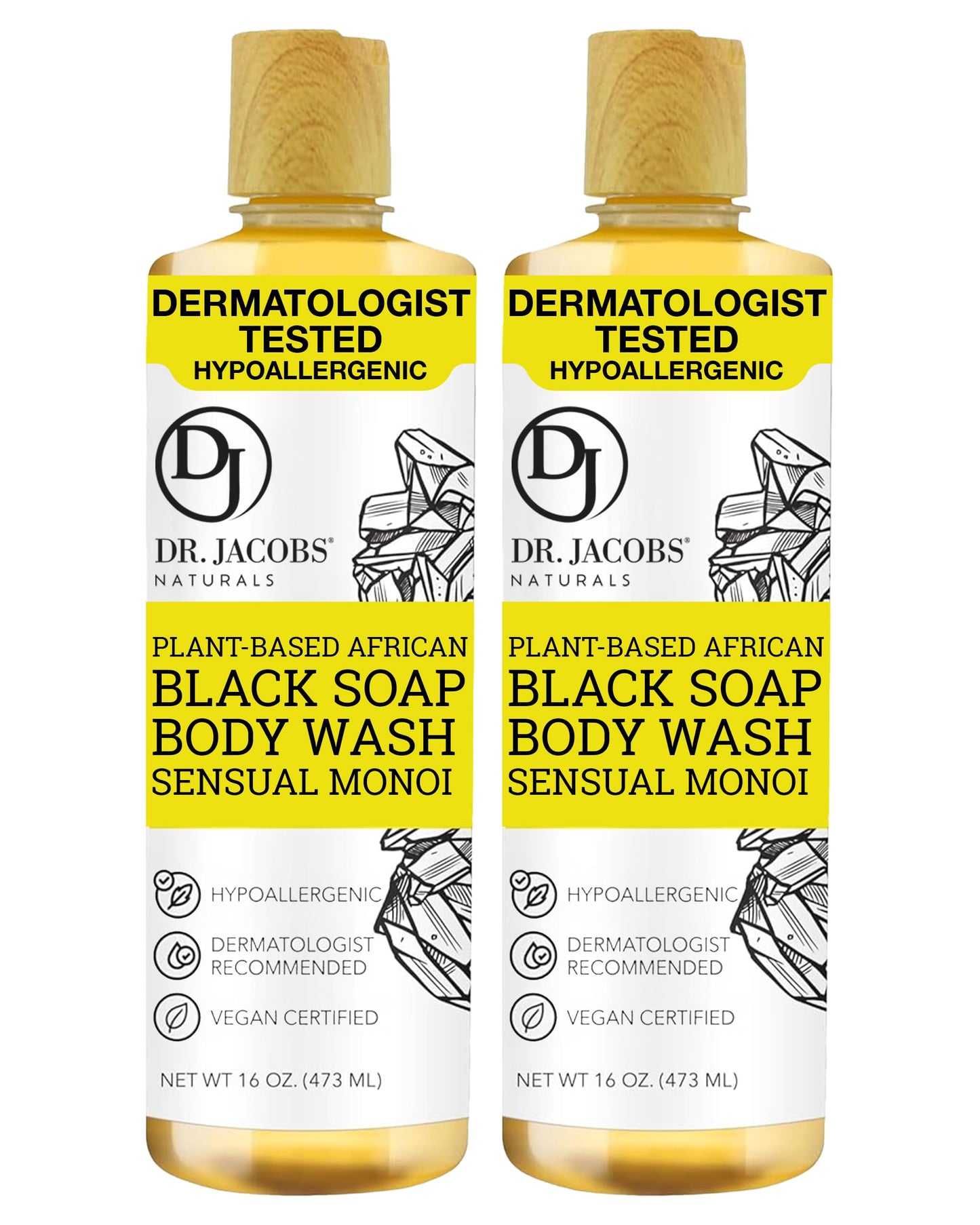 Dr Jacobs Naturals African Black Liquid Soap with Monoi – All-In-One Cleanser (16oz, 2pk)