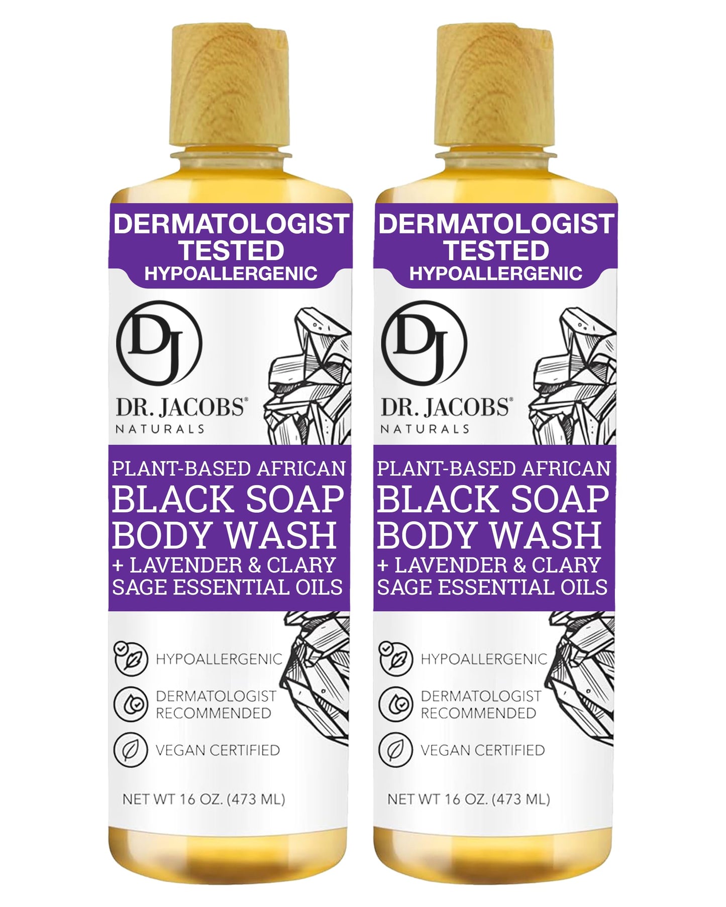 Dr Jacobs Naturals African Black Liquid Soap with Lavender & Sage – All-In-One Cleanser (2pk 16oz)