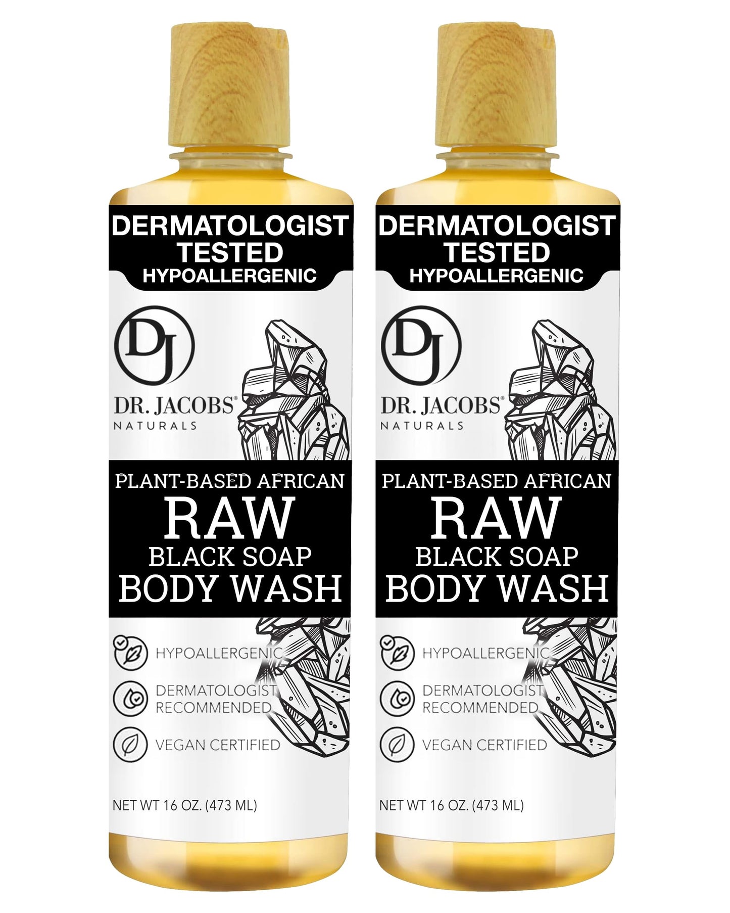 DR.JACOBS NATURALS Authentic African Black Soap – All-In-One Cleanser for Face, Body, Hair & Shave | Shea Butter & Aloe | 16oz 2pk