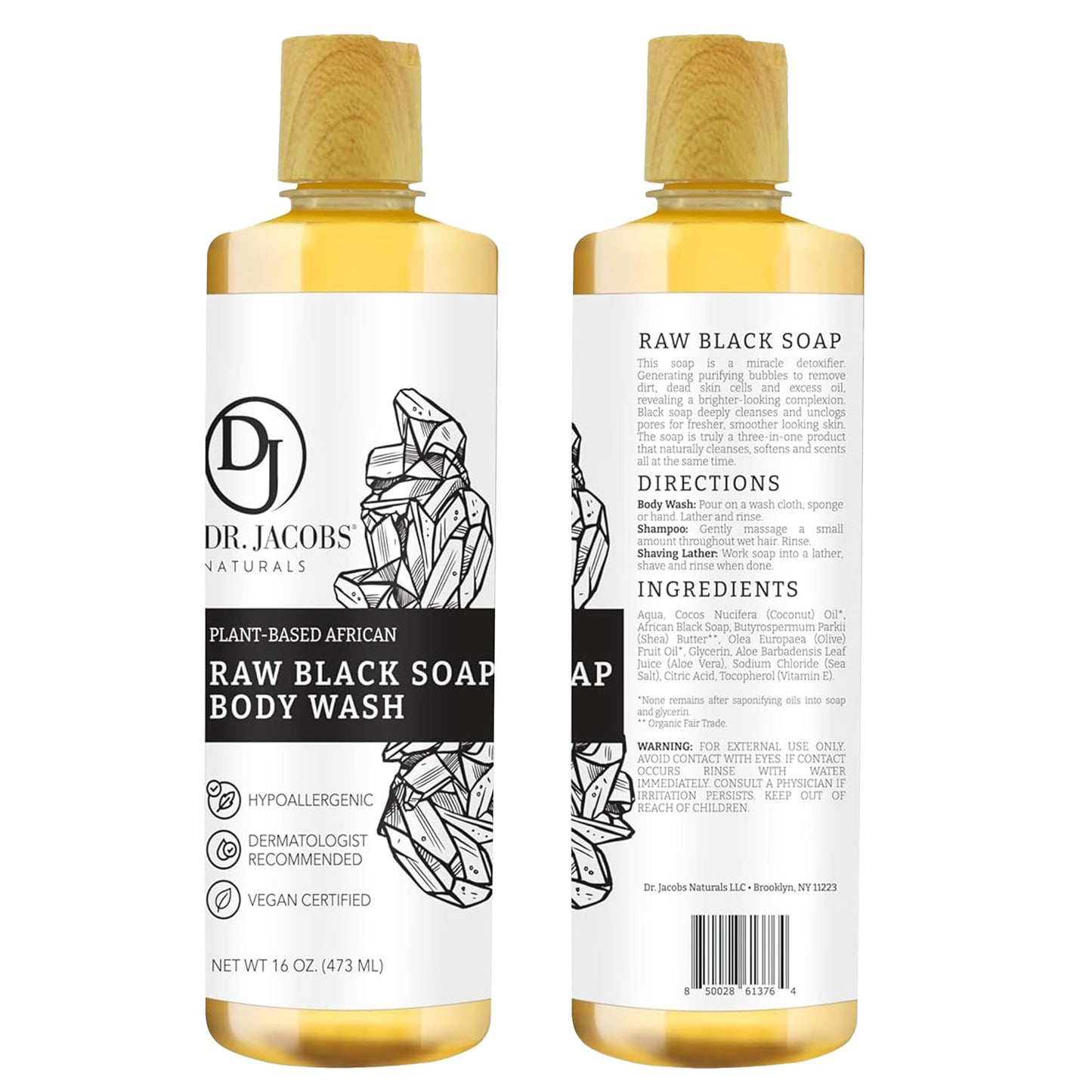 DR.JACOBS NATURALS Authentic African Black Soap – All-In-One Cleanser for Face, Body, Hair & Shave | Shea Butter & Aloe | 16oz 2pk