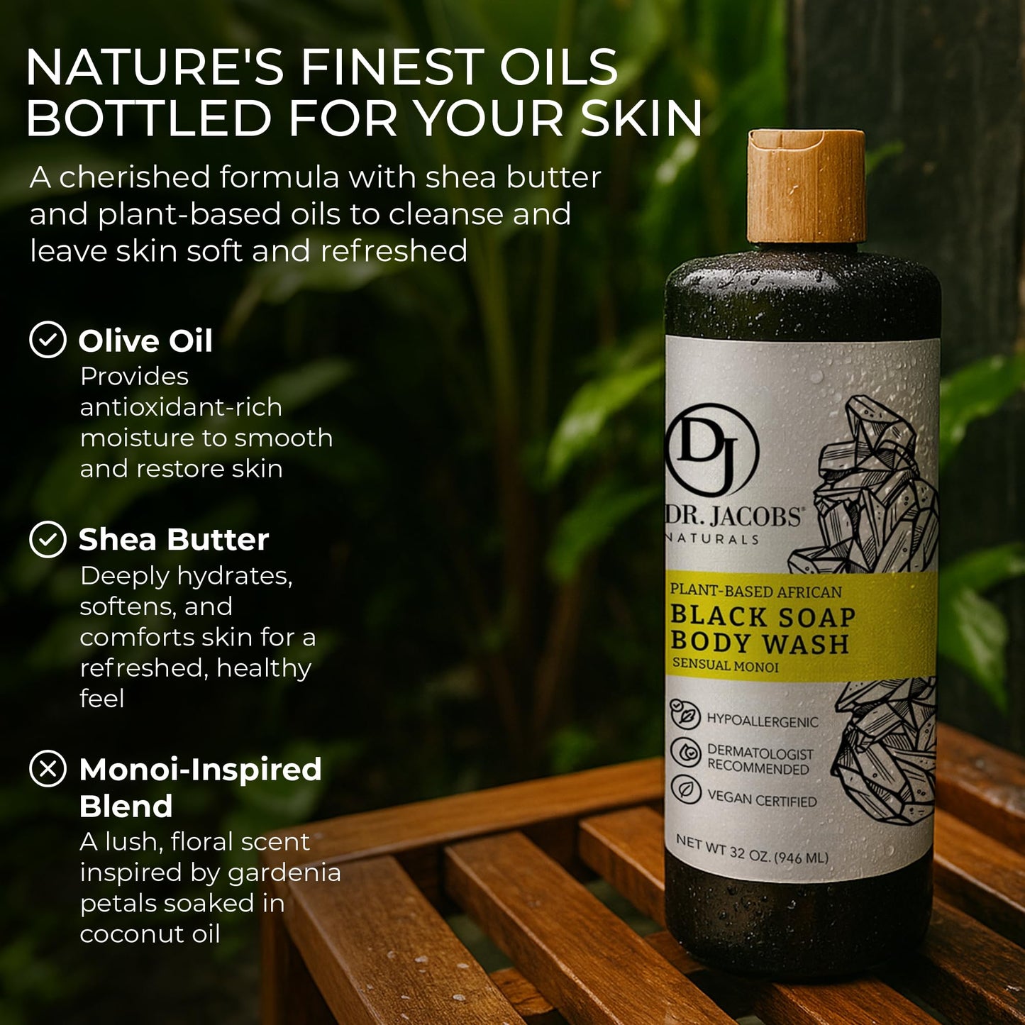 Dr Jacobs Naturals African Black Liquid Soap with Monoi – All-In-One Cleanser (16oz, 2pk)