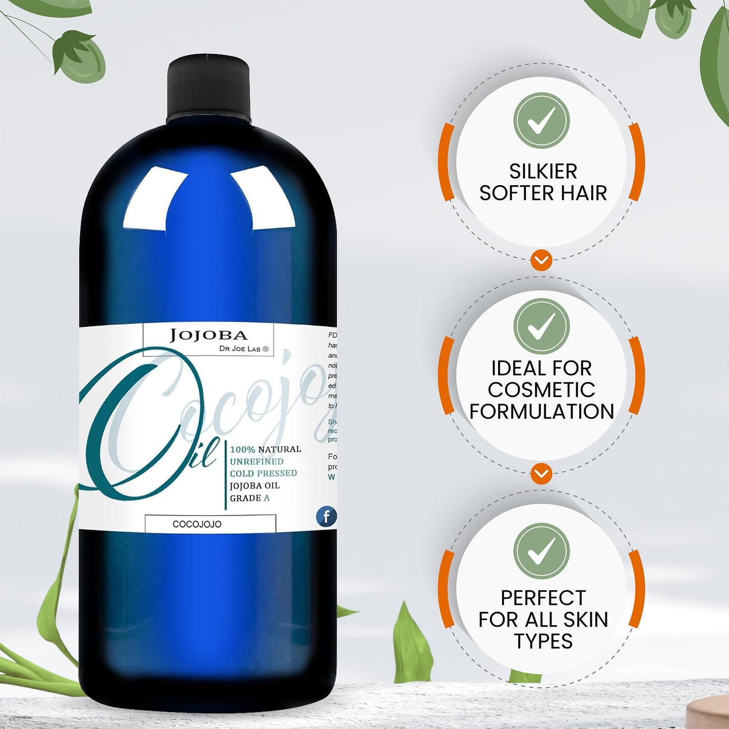 Dr Joe Lab Organic Jojoba Oil – Cold-Pressed 32oz for Hair & Skin
