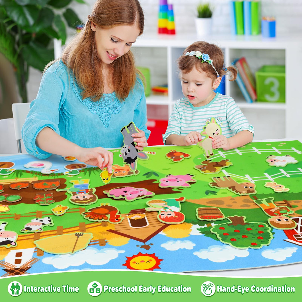 Dr.Rapeti Farm Animals Felt Story Board Set – 41-Piece Preschool Farmyard Story Kit