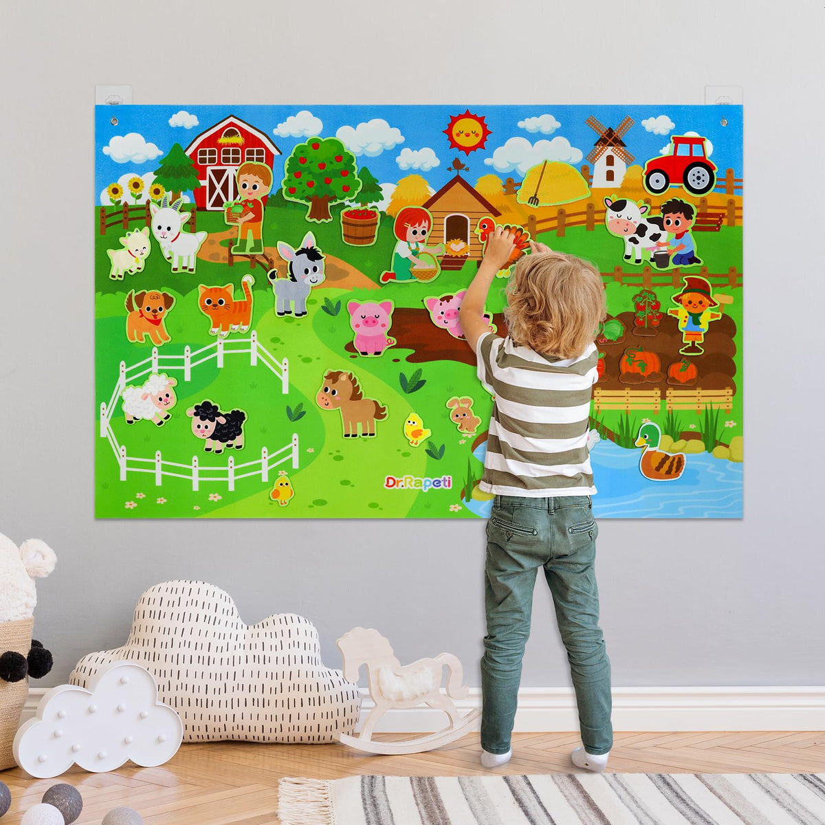 Dr.Rapeti Farm Animals Felt Story Board Set – 41-Piece Preschool Farmyard Story Kit