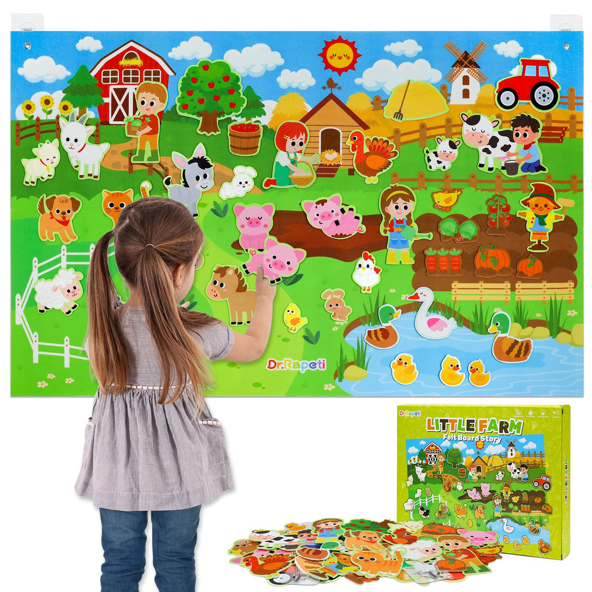 Dr.Rapeti Farm Animals Felt Story Board Set – 41-Piece Preschool Farmyard Story Kit