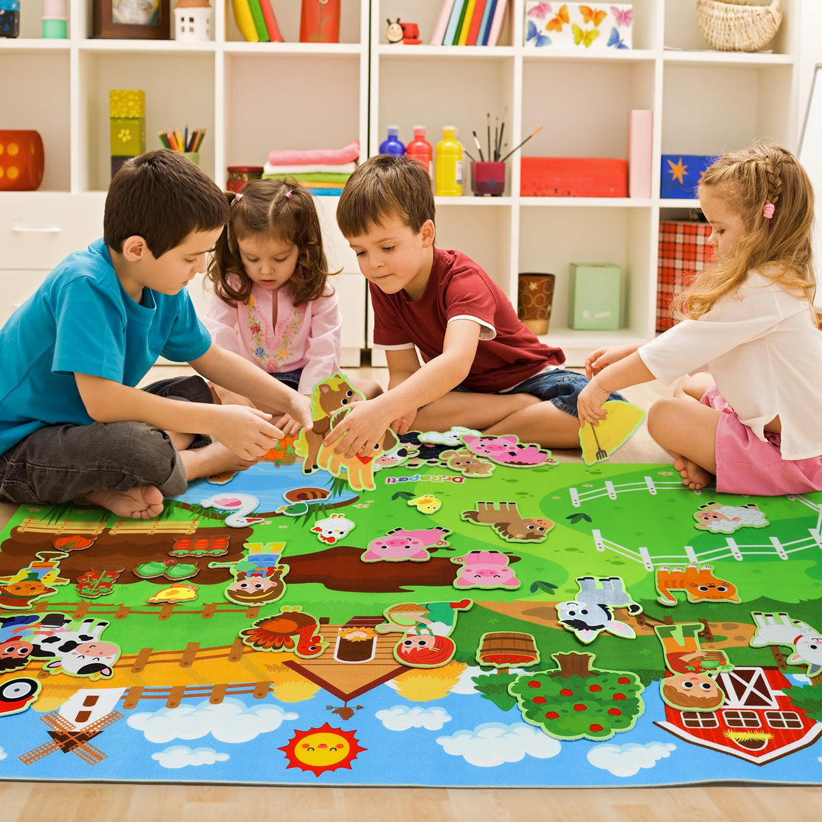 Dr.Rapeti Farm Animals Felt Story Board Set – 41-Piece Preschool Farmyard Story Kit