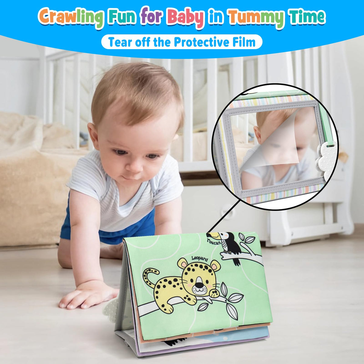 Dr.Rapeti Soft Tummy Time Book – Baby Safe Mirror, Teether & Crinkle Pages