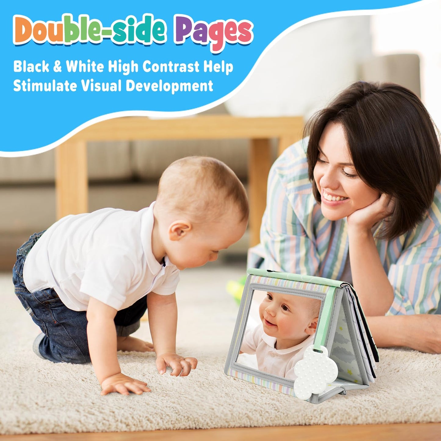 Dr.Rapeti Soft Tummy Time Book – Baby Safe Mirror, Teether & Crinkle Pages