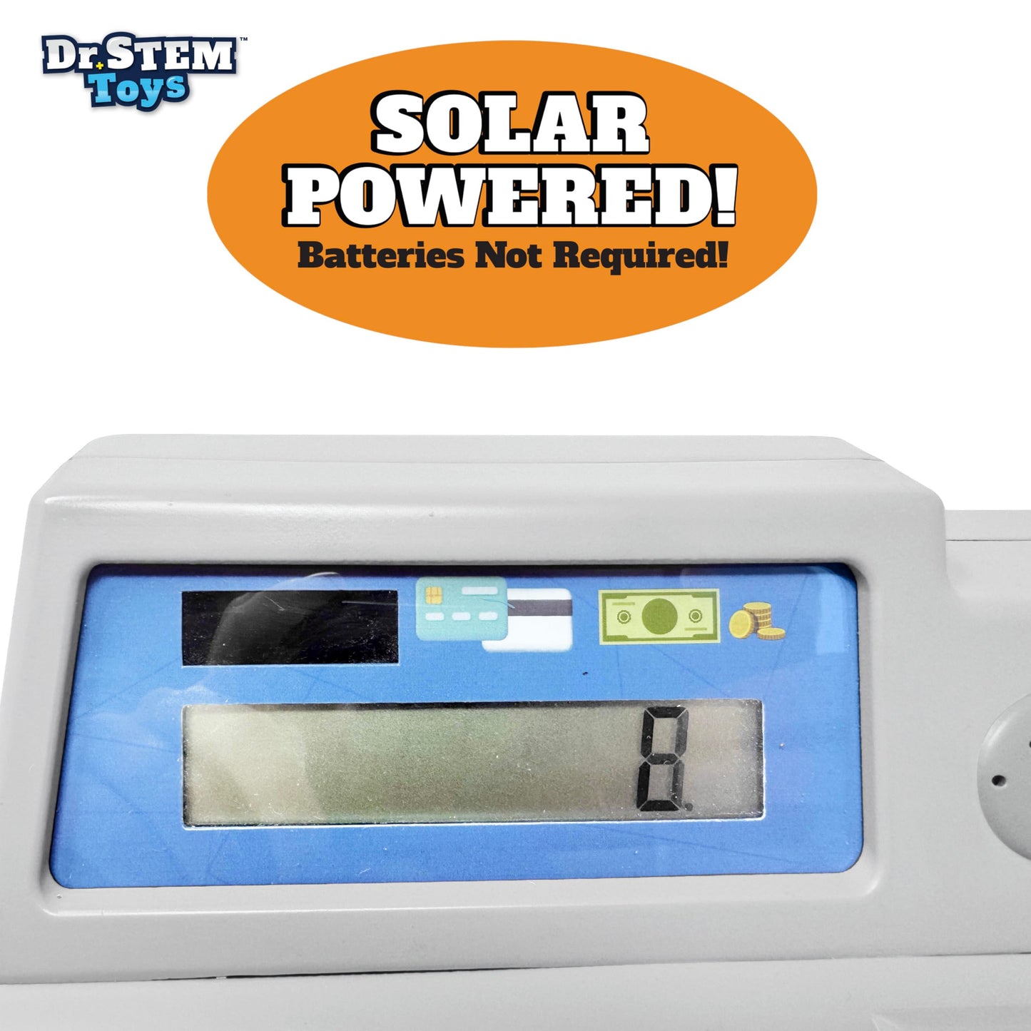 Dr. STEM Toys Solar Powered Calculator Pretend Cash Register – 67-Piece STEM Learning Set for Kids (Gray)