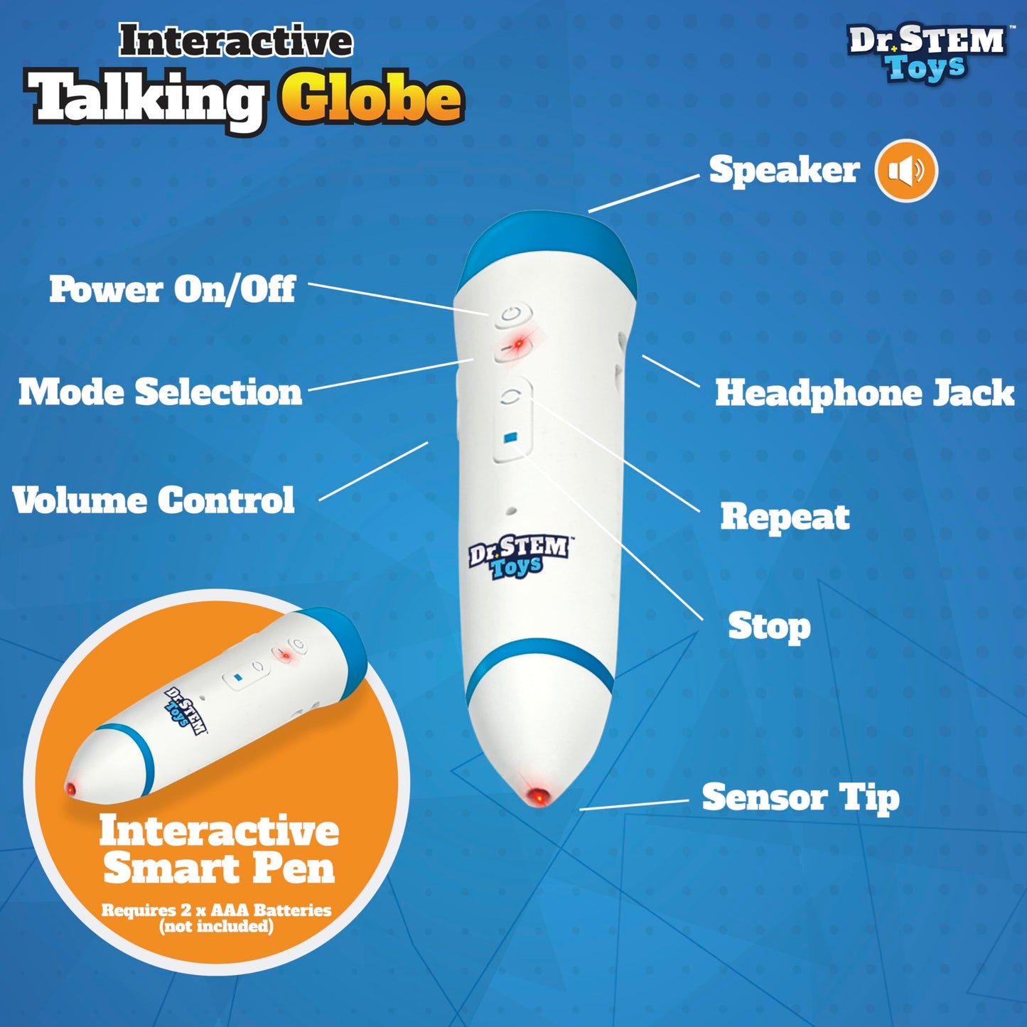 Dr. STEM Toys Interactive Talking Globe with Smart Pen – Educational Geography Toy for Kids 6+