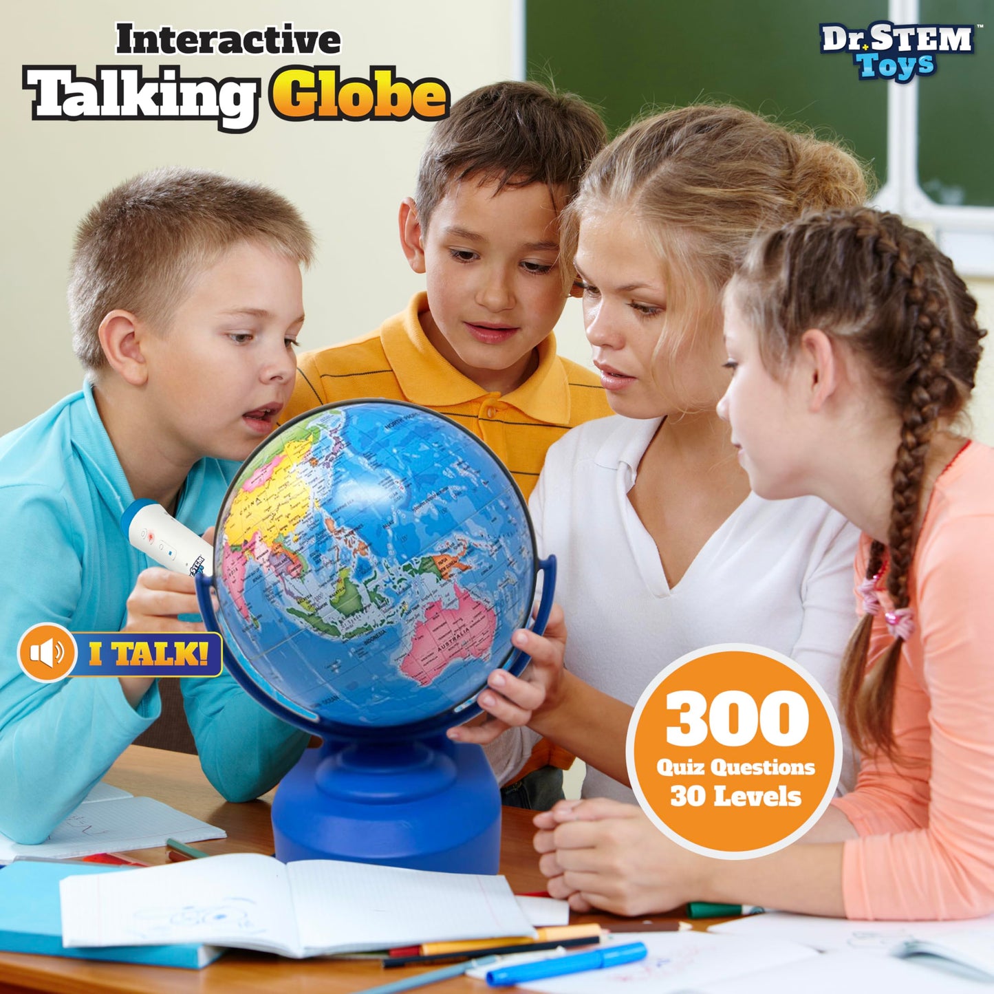 Dr. STEM Toys Interactive Talking Globe with Smart Pen – Educational Geography Toy for Kids 6+
