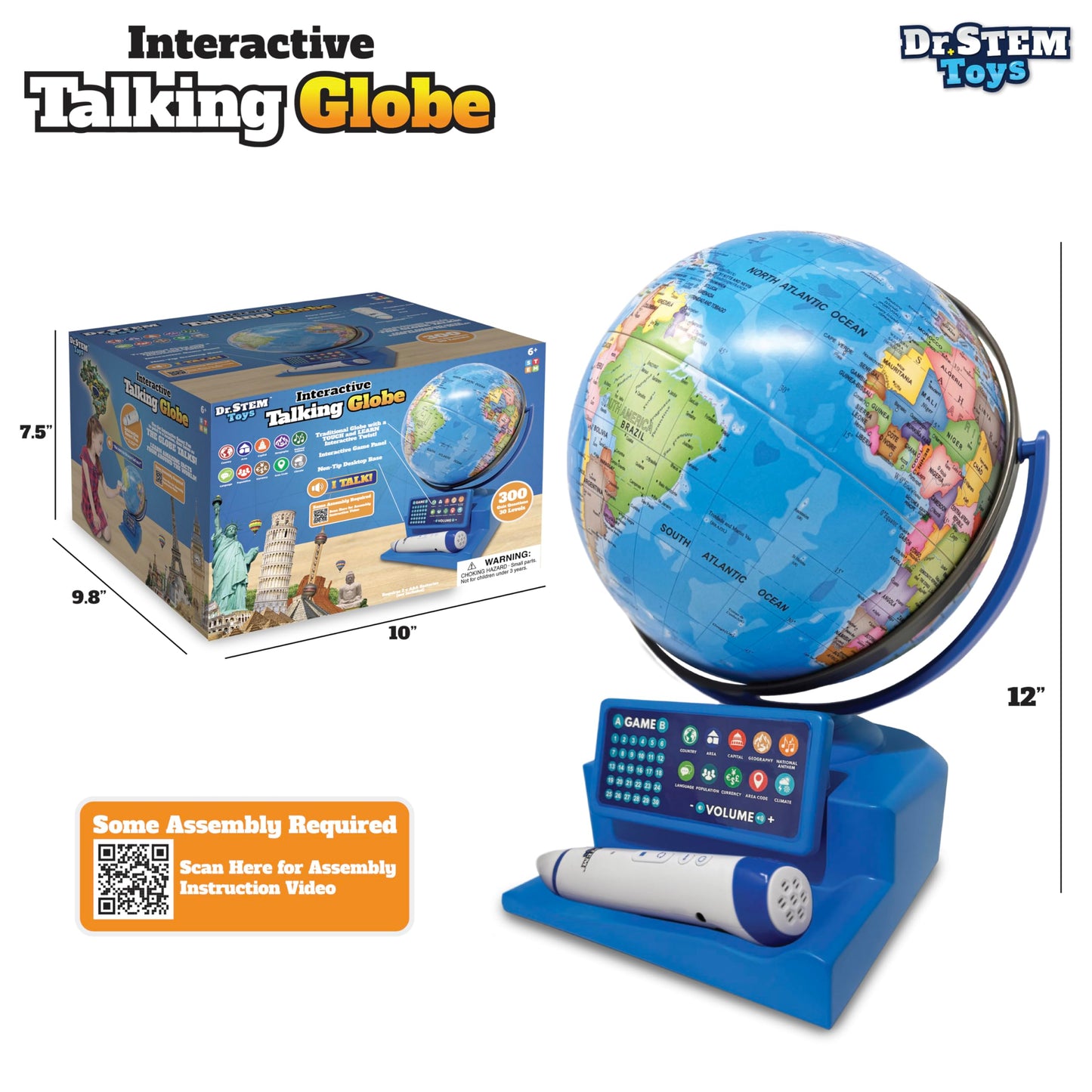 Dr. STEM Toys Interactive Talking Globe with Smart Pen – Educational Geography Toy for Kids 6+