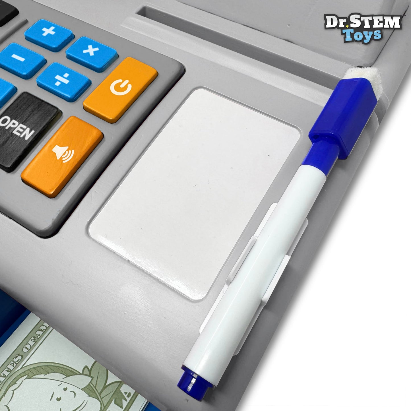 Dr. STEM Toys Solar Powered Calculator Pretend Cash Register – 67-Piece STEM Learning Set for Kids (Gray)