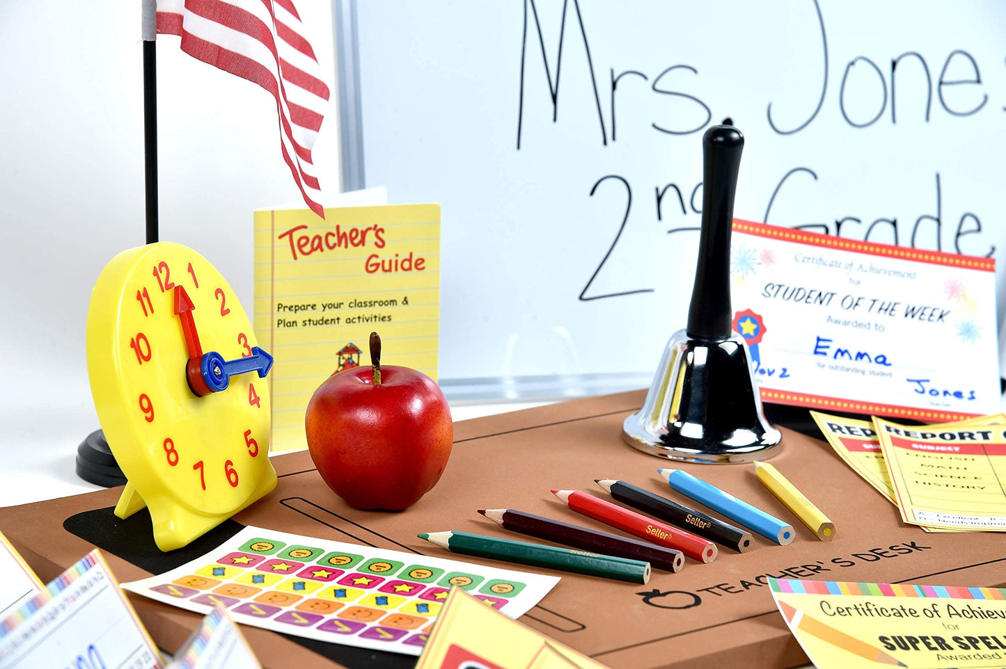 Dr. STEM Toys - Play Teacher Role-Play Set with 30+ Pieces, Whiteboard, Bell, Report Cards | Home or Classroom Gift