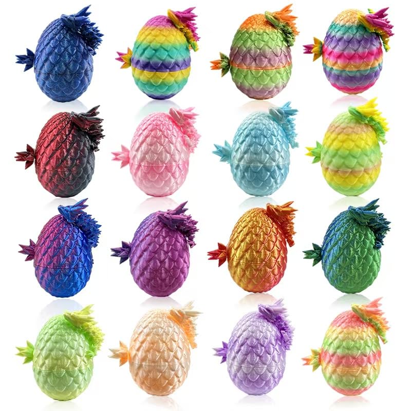 16PCS 3D Printed Dragon Eggs with Mini Dragons Inside | Articulated Crystal Eggs Set | Fantasy Desk Decor & Gifts