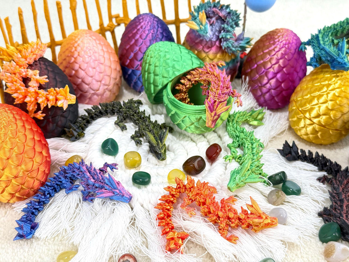 12 Pcs 3D Printed Dragon Eggs Mystery Pack with Dragons Inside – Articulated Dragons, Easter Gift, Desk Decor