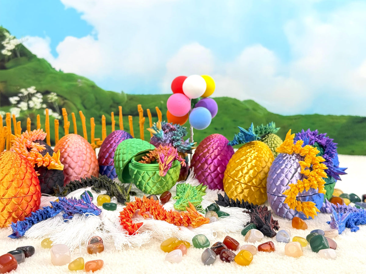 12 Pcs 3D Printed Dragon Eggs Mystery Pack with Dragons Inside – Articulated Dragons, Easter Gift, Desk Decor
