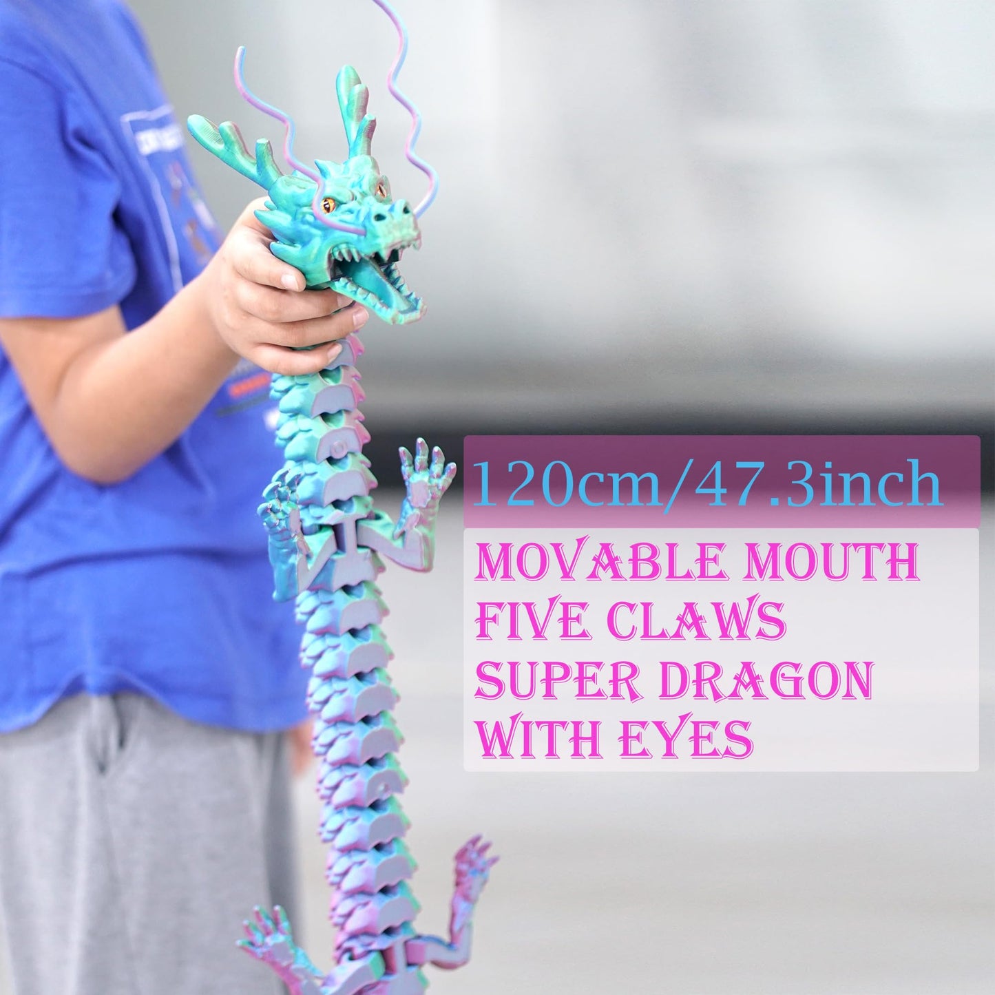 47.3-Inch Super Large 3D Printed Dragon Model | Flexible Joint Lacertid Figures | Stress Relief & Fidget Toy (47.3 Inch)
